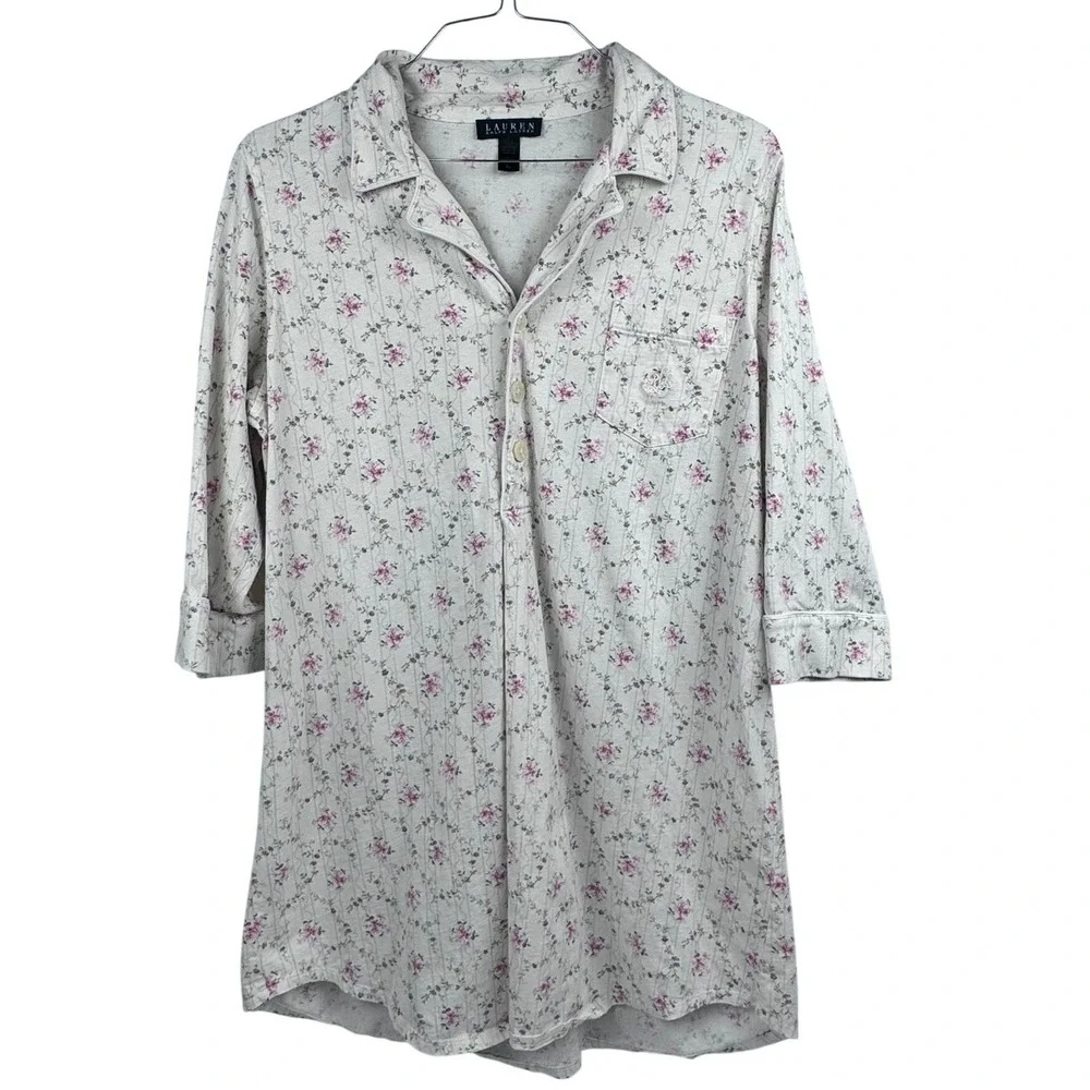 LRL Lauren Ralph Lauren Women's XL Floral Nightshirt Cotton Sleep Dress - Picture 1 of 7